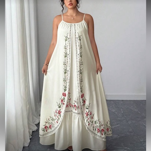 Boho Plus Floral Print Tropical Cami Maxi Dress - Picture 5 of 6